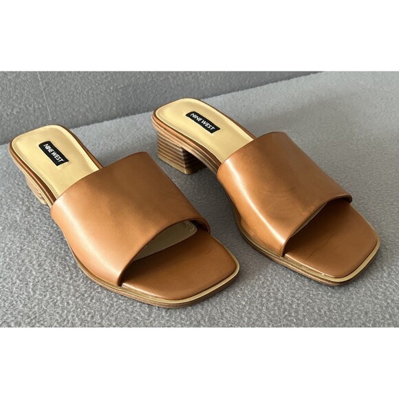 Nine West Pathi Women's Block Heel Sandals Tan Sz 10 M Pathi3 slip on NIB - Picture 2 of 10